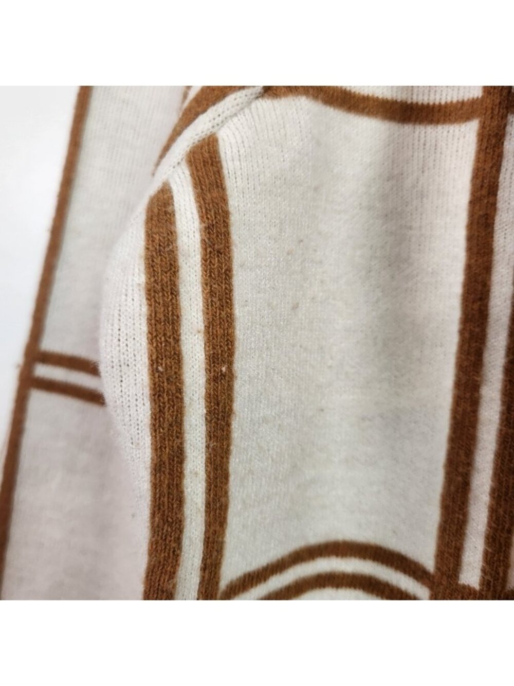 Rain & Rose Open Front Soft Cardigan Off White Tan Plaid Size Medium Office Fall - Picture 7 of 7